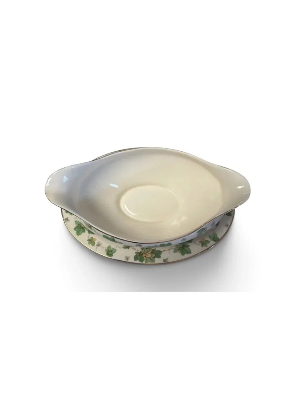 Vintage Pope-Gosser China White gravy bowl with attached plate _ 